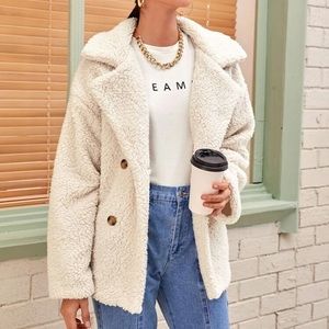 SHEIN cream fur coat with pockets